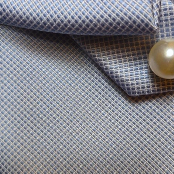 Decorative Light Blue And White Textured Fokded Cravat with Pearl Accents - Picture 5 of 8